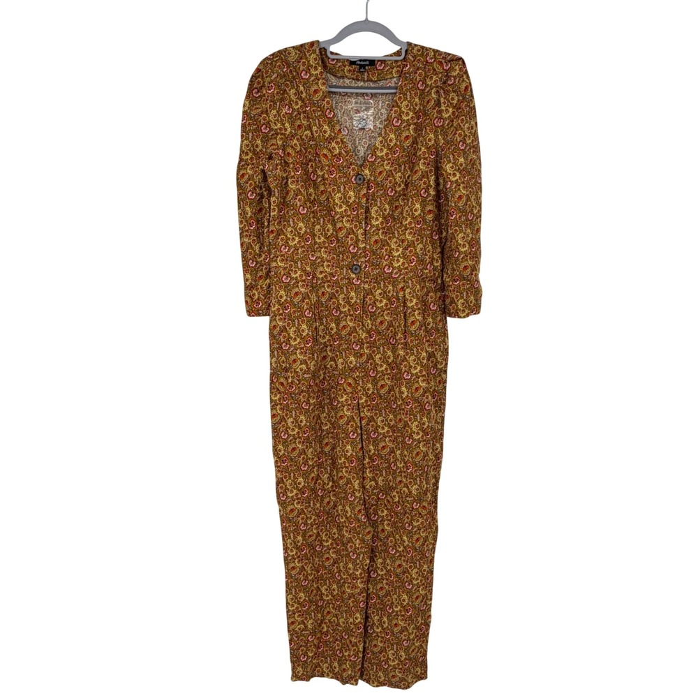 Madewell Size 8 Floral Corduroy Long Sleeve Jumpsuit Wide Leg Boho NWOT